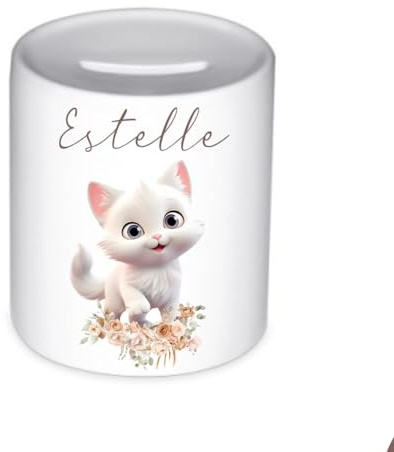 Manufaktur Liebevoll Katze Spardose personalisiert Taufe Geschenk Geburt Babygeschenk Personalisierte Kinder Spardose Katzen Baby Mädchen Sparschwein (Katze)