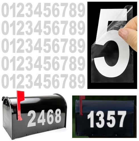3 inch Reflective Mailbox Numbers Sticker (0-9, 5 Sets) for Outside, Strong Self Adhesive Vinyl House Numbers for mailbox, Signs, Door, Cars, Trucks, Home, Business, Address Number