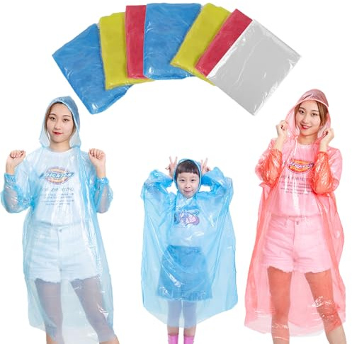 TYXHXTF Lot de 7 Poncho Pluie Jetable - Manteaux Imperméables Pour Femmes, Hommes et Enfants - Pack Familial Pour Festival, Camping et Vélo