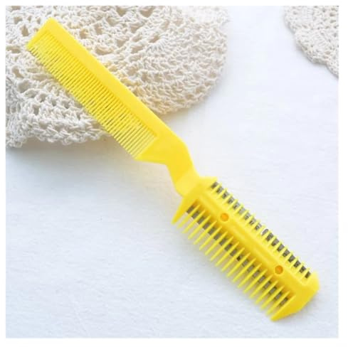 GUYTRM 1 stück Haarschneidekamm Haarbürsten mit Rasierklingen Haarschneider Schneiden Ausdünnungswerkzeuge Barbershop Friseursalon Styling Werkzeug Kamm lingli(Style B yellow)