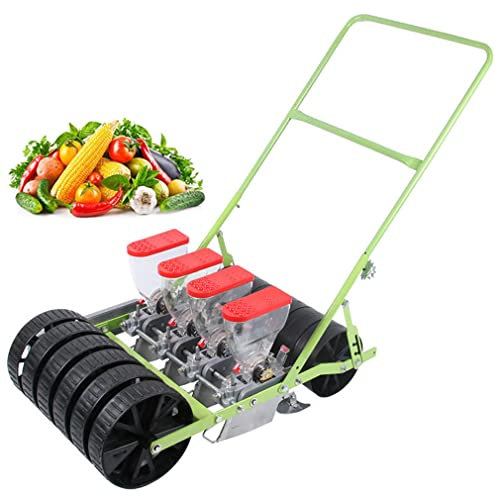 Hand Push Garden Seeder - Manual Farmer Vegetable Planter, Precision Seeder for Peanut, Corn, Bean, Adjustable Plant Spacing Spreader - 4 Row Seed Sower for Sowing Seeds
