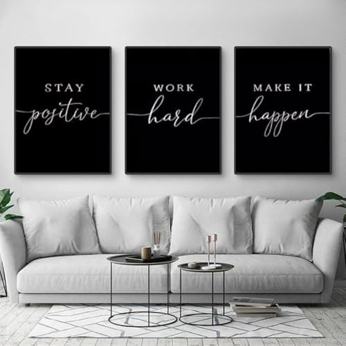 Uixxducc 3er Schwarz Weiß Poster Set Minimalist Inspirational Bilder Set Moderne Leinwand Wandbilder Wohnzimmer Schlafzimmer Wanddeko ohne Rahmen (50x70cm)