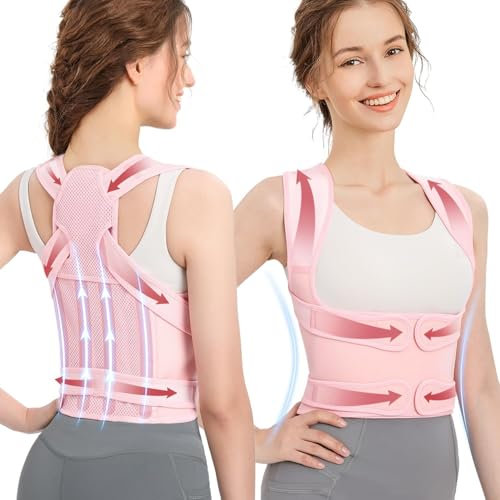 BUKYCAT Correcteur de Posture pour Femmes et Hommes, Redresseur de Dos, Correcteur de Posture, Réglable Ceinture Dorsale Maintien du Dos Droit, Donne une Forme Au Cou (Rose, M)