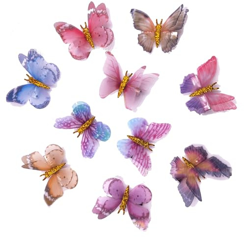 20STK Schmetterling Haarspange 3D Bunte Schmetterling Haarclips Sparkly Haar Accessories Schmetterlinge Feen Kostüm Zubehör für Kinder Damen Braut Hochzeit Geburtstag (10 Stile, 5cm)