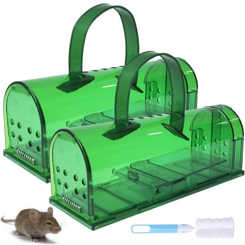 ODOOKON 2PCS Trappole per Topi e Roditori Riutilizzabile con Foro d'Aria e Spazzola per la Pulizia Sicuro per Animali Domestici, Facile da Pulire (Verde)