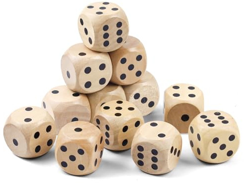 Dadi in legno, 3 cm, 12 pezzi di grandi dimensioni D6, dadi da gioco in legno naturale, per giochi da tavolo, math tutoring, giochi da tavolo