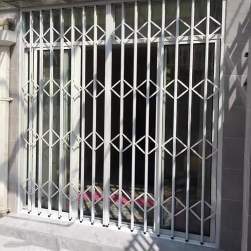 ENHEN Foldable Window Grille Balustrades with Lock and Key, Prevents Accidental Falls Balcony Railing, White Ground Floor Window Grille Burglary Protection(59inx47in)