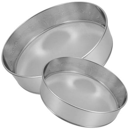 COLLBATH 2pcs Stainless Steel Fine Mesh Sifter Round Flour Strainer for Baking and Kitchen Use Drum Sieves for Powdered Sugar Salt and Mashed Potato Easy to Clean and Store