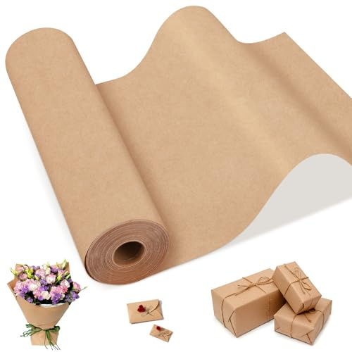 Euqvunn Papier Kraft, Naturel Recyclable, Rouleau 30cm x 35m, 75g/㎡ Résistant à la Déchirure, Papier Cadeau pour Emballage, Craft pour Remplissage de Vide et Emballage de Colis