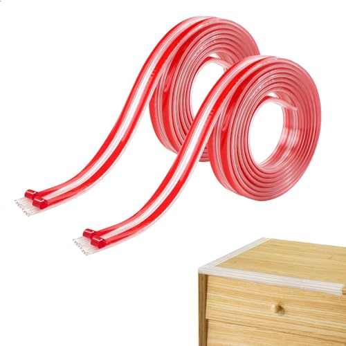 2m Protezione per Bordi, Para Spigoli per Mobili, Protezione per Bordi Autoadesiva, Universale Protezioni Antispigolo per Tavolo e Mobili, PVC, 2 Pezzi, Trasparente