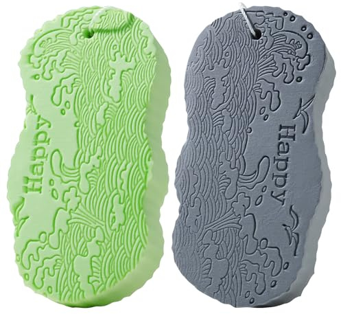 Badeschwamm, 2 Pcs Duschschwamm Körper, Peeling Schwamm, Exfoliating Naturschwamm für Sanftes Peeling, Körperbürste Exfoliating, Fußbürste für die Dusche, Duschbürste Rücke, Ellboge, Hüft(Grün + Grau)
