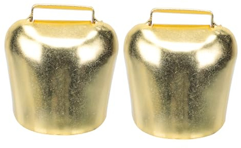 Campana Colgante para Ganado 2piezas de Hierro Dorado Estilo Retro | Cencerro Grande, Ruido Fuerte y Sonido Suave, Resistencia a Deformación, Muy Ligero
