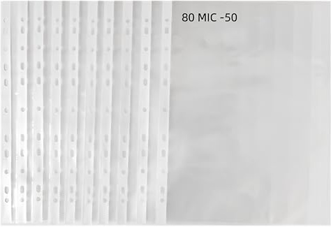 MIEGUIWOR 50 Piezas Fundas Plastico A4, Fundas Transparentes A4 con PP (0.08mm,80 micras,80 micron),11 Agujeros para 2/3/4 Anillas Carpeta de Anillas para Documentos,Archivos,Oficina,Escuela(8C-50)