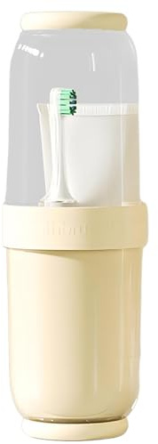 Topershow Gobelet de voyage - Petite brosse à dents de voyage portable avec couvercle - Récipient de rangement multifonction pour la salle de bain à la maison (1, jaune crème)