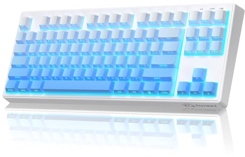 FREEWOLF M87V2 Clavier de Jeu sans Fil, Tri-Mode BT/2.4G/Filaire, Silencieux et Doux, 4000 mAh, Touches à Pression latérale, QWERTY US, Anti-ghosting, 16 M RVB, pour Mac/Win (Bleu Glacier)