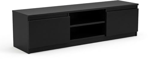 DecoNest TV-Schrank Lowboard 120 cm Matt Schwarz – Moderner Fernsehschrank/TV Board aus laminierter Spanplatte mit ABS-Kanten – TV Möbel Sideboard für Wohnzimmer