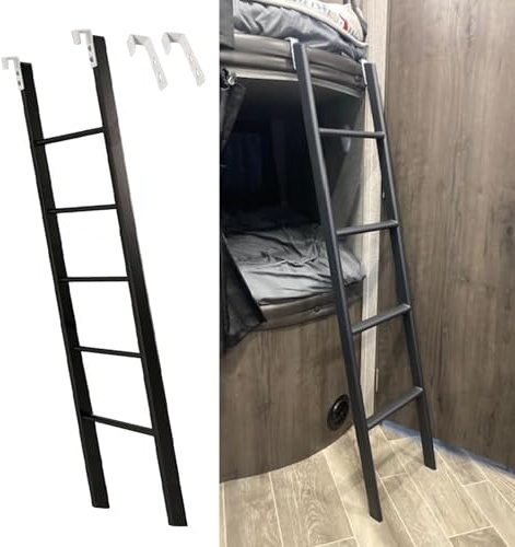 Scaletta per Letto a Castello per Camper con 2 Ganci, Scala Nera per Adulti, Scala per dormitorio, Altezza 150 cm