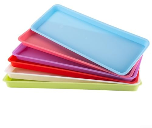 Trurovem Confezione da 6 sottovasi rettangolari per piante, lunghi 44 cm, in plastica, per interni, esterni, giardinaggio, verdure colorate