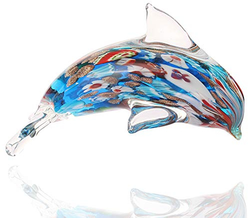 Hophen Quligeta Delfin-Figur aus Glas, handgefertigt, geblasenes Meerestier, Skulptur, Statue, Briefbeschwerer, Geschenk, Sammlerstück, Zuhause, Schreibtisch, Dekoration, Ornamente (Murano)