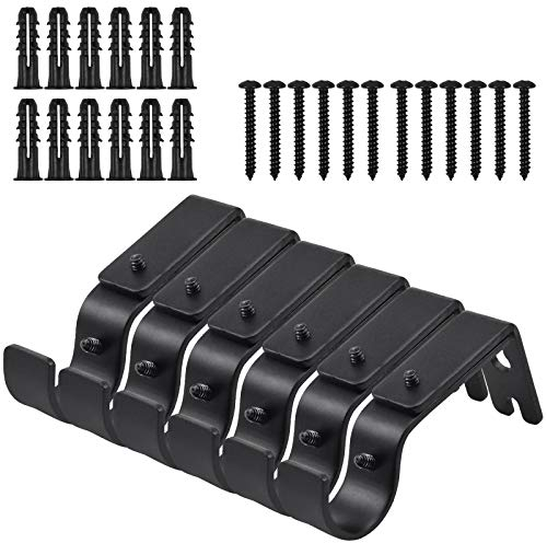 6pcs Staffa Palo Tenda, Regolabile Metallo Bastone Tenda Supporto, Impieghi Gravosi Staffe Binari Tende, Staffe di Supporto Aste Tende con Viti per Staffa Facciata Continua (Nero)