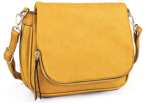 GLITZALL Kleine Crossbody-Tasche für Damen, PU-Leder, über die Schulter, börsen und Klappe, Cross-Body-Handtaschen mit mehreren Taschen, Gelb (gelb), Small