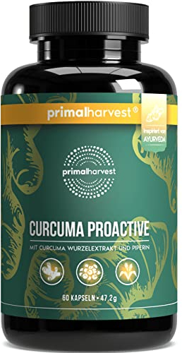 Primal Harvest Curcuma Proactiv 60 Kapseln mit Bio Curcuma Curcuma Extrakt 95 % Curcuminoide und BioPerine laborgeprüft vegan