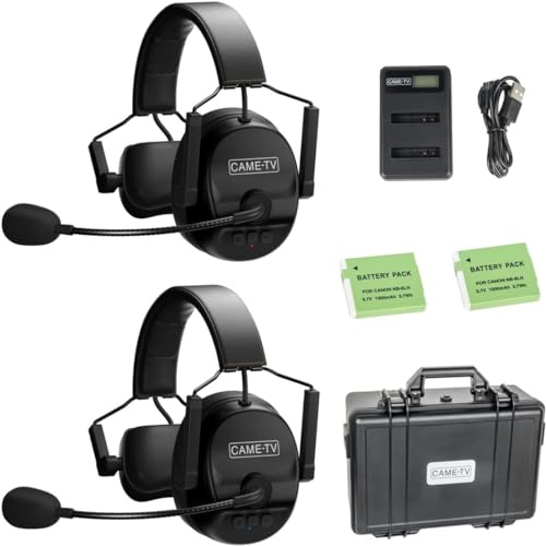 cametv Paquete de 2 Auriculares de intercomunicación inalámbricos KUMINIK8 Sistema de comunicación de intercomunicación dúplex Completo Distancia de hasta 1,500 pies con cancelación de Ruido