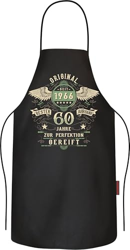 LOBO NEGRO Grillschürze für Männer zum 60.Geburtstag: Bester Jahrgang 1966 - Kochschürze Küchenschürze aus reiner Baumwolle schwarz