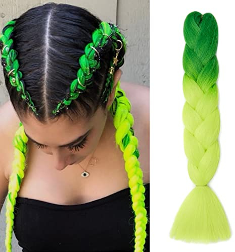 Gairyan Meches Tresse Cheveux 1 Paquet 24 Meches pour Tresses Africaine Rajout Cheveux Tresses Extension Dreadlocks Ombre Synthétiques Tresse Crochet Twist Tressage Cheveux (Vert Foncé-Vert Jaune)