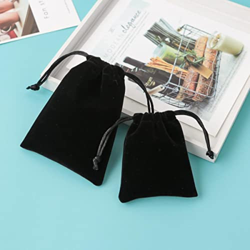 JFJLETY 50 Stück Schmuckbeutel Samtbeutel mit Kordelzug für Hochzeit, Weihnachten, Party, Dekoration, Wimpern, Make-up, Aufbewahrungstaschen, schwarz ohne Logo, 10 x 15 cm