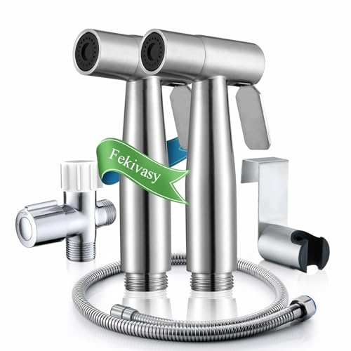 Fekivasy 2 Pack Handheld Bidet Toilet Sprayer Set - Stainless Steel Muslim Shower Diaper Sprayer Jet for Toilet Wall or Mount