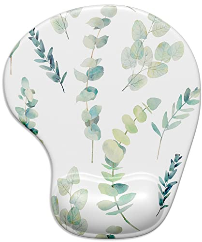 ITNRSIIET Ergonomisches Mauspad mit Gel-Handgelenkstütze, Handgelenkauflage, glatte Oberfläche, rutschfeste PU-Basis, bequeme Bürobedarf, Schmerzlinderung, 24,1 x 20,3 cm, Eukalyptuszweige
