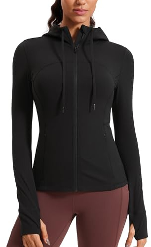 CRZ YOGA Butterluxe Chaqueta con Capucha | Extremadamente Suave, Deportes, Corte Ajustado, Ventilación Trasera de Malla, Orificio para el Pulgar, para Mujer