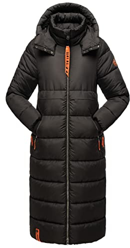 Navahoo Kristallblume Varm vinterkappa med huva, för damer, täckkappa, storlek XS–3XL, svart, XL