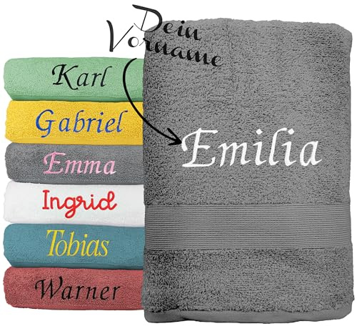 KDO MAGIC Handtuch personalisiert - Badetuch mit Namen - Duschtuch Bestickt 100% Baumwolle - Geschenkidee zum Junge, mädchen, Frau, Mann (50 x 90 cm, Dunkelgrau) | Geschenkidee | mehrere Farben | 100 % Baumwolle | personalisiert | dick & weich | Badetuch | Weihnachten | Geburtstag