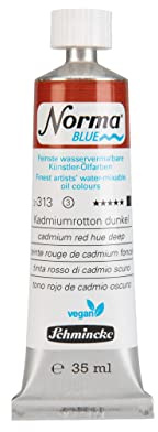 Schmincke - NORMA® Blue, 21313009, feinste wasservermalbare Künstler-Ölfarben, höchstpigmentiert, lichtecht, vegan, Kadmiumrotton dunkel - 35 ml
