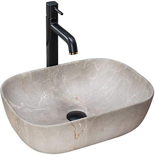 Rea Lavabo da Appoggio Livia Beige Lavabo Bagno 465 x 335 x 135 mm Ceramica (imitazione pietra)