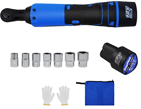 Bowose 3/8 Akku-Ratschenschrauber mit 2x 1500mAh Li-Ion Akku, 7x Schlageinsätze, 40Nm Drehmoment, eingebautes LED-Licht, Vorwärts/Rückwärts-Schalter, 230RPM, Leichter Elektro-Ratschenschrauber