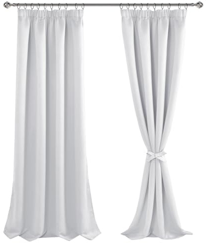 JIUZHEN Vorhänge mit Kräuselband Verdunklungsvorhänge Blickdicht | Verdunklungsgardine Hitzeschutz Wohnzimmer Gardinen Schlafzimmer Thermovorhang Weißgrau, H228 x B228 cm,2er Set