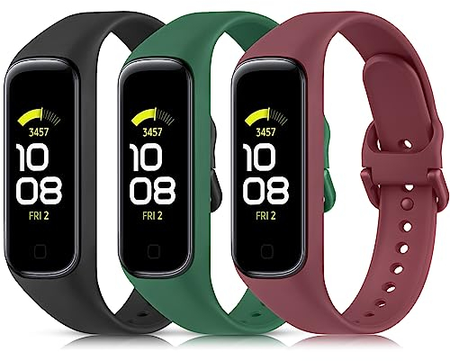Vancle 3 Stück Armband für Samsung Galaxy Fit 2 Armband für Damen Herren, Weiches TPU Silikon Uhrenarmband Wasserdichtes Sport Ersatzarmband für Samsung Galaxy Fit2, Schwarz/Weinrot/Dunkelgrün