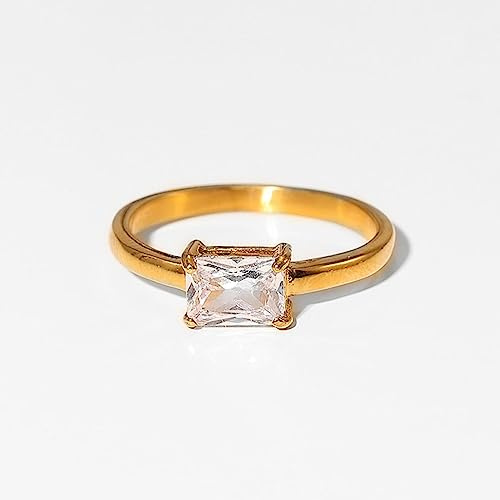 OdDdot Joyería de Moda Acero Inoxidable 18k Chapado en Oro Anillo de circón Cuadrado pequeño Mujeres Regalos de Fiesta de Dedo Personalidad Anillo Creativo