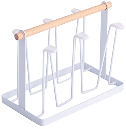 Scola Bicchieri, Portabicchieri per 6 Bottiglia Vetro e Tazza, Stendibottiglie con Ganci Protettivi in ​​silicone, Tazze Asciugatura Rack per Ufficio e Casa(Bianco)