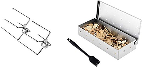 KLKNE 2Pcs BBQ Rotisserie Meat Forks with Smoker Box for & Gas Grill Box