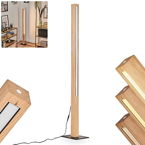 LED Stehleuchte Mansupa, dimmbare Stehlampe im Boho-Design aus Holz/Metall in Natur/Schwarz, Bodenlampe über An-/Ausschalter schalt- und dimmbar, Höhe 141 cm, 32 Watt, max. 4680 Lumen, 3000 Kelvin