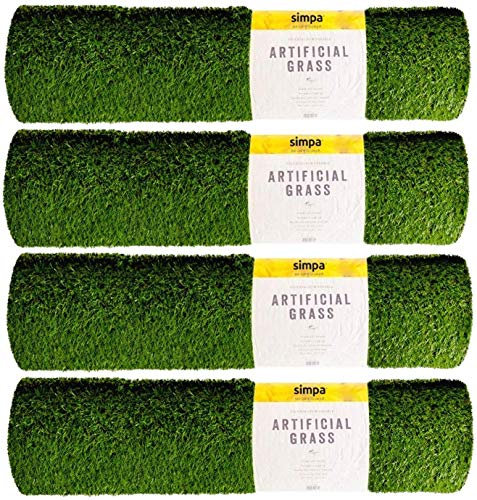 simpa Non Fade Artificial Grass Pile Roll - 4m x 1m / 13ft x 3.3ft - 15mm Pile Height - Set of 4 Rolls
