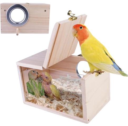 HOMURY Wellensittich-Nistkasten aus Holz, Nistkasten für Papageien, Brutkasten für Finken (12 x 12 x 19,5 cm)