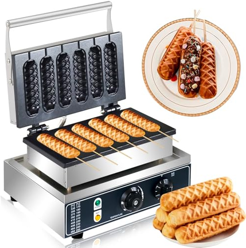 Commercial 6 Mold Hot Dog Waffle Stick Maker,1600W Lolly Waffle Pop Maker