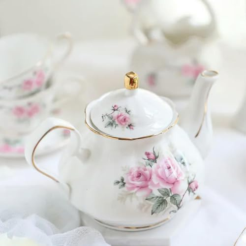 SOREZE Bone China Teekanne 500ML Rosa Kamelie Kaffeekanne Set Home Porzellan Wasserkocher Krug Party Café Teegeschirr Teekanne