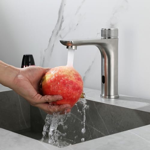 XJTNLB Wasserhahn mit Sensor Batterie Gebürstetes Infrarot Sensor Wasserhahn mit Einstellbarem Temperaturbegrenzer Automatischer Wasserhahn Bad