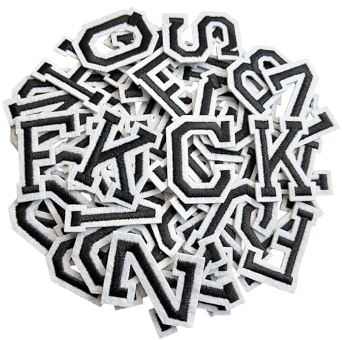 ZESION Iron on Letter 52Pcs Alphabet A to Z Patches with Ironed Adhesive, Decorate Repair Patches for Jackets Shirts Hats Bags Jeans/Black